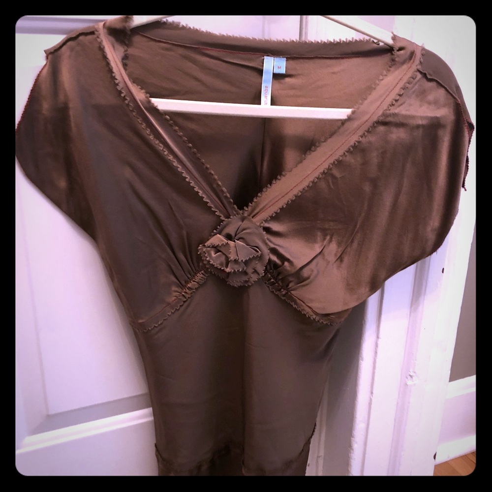 Brown silk v neck shirt from Anthropologie